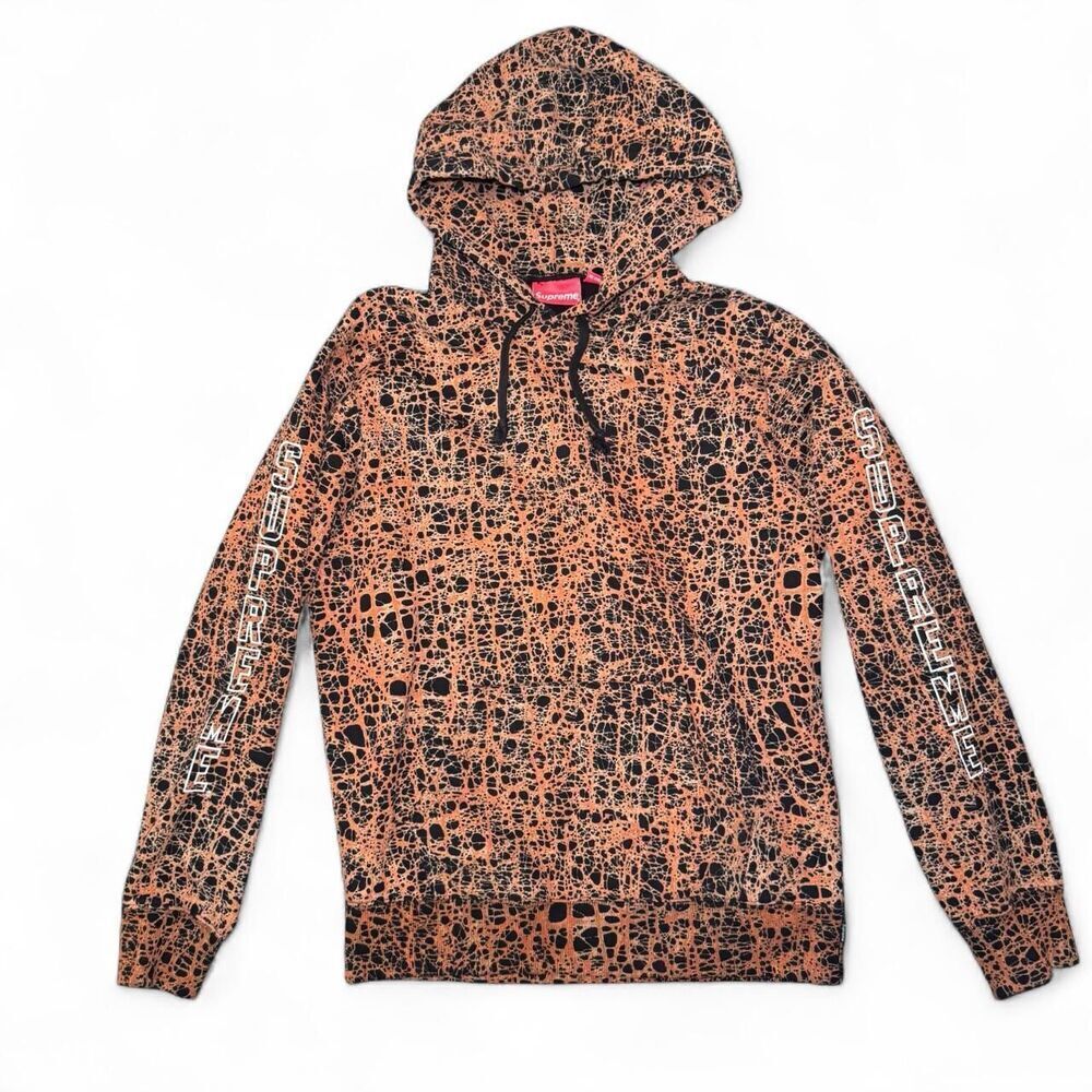 Supreme Marble Hooded Sweatshirt Black Orange Crackle Print Hoodie Made in Portu